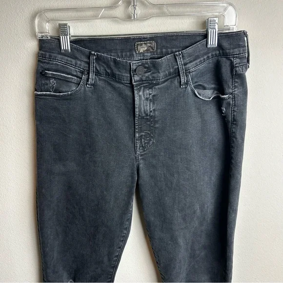 Mother The Charmer black distressed mid-rise skinny jeans worn black wash 29 - Picture 3 of 14